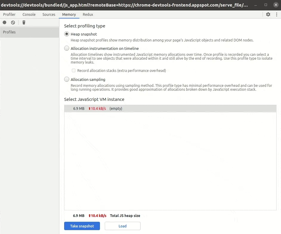 Chargement d'un fichier "heap dump"